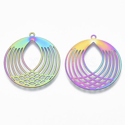 Ion Plating(IP) 201 Stainless Steel Filigree Pendants X-STAS-T057-12-1