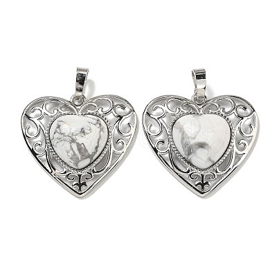Natural & Synthetic Mixed Gemstone Peach Love Heart Pendants G-G158-01-1