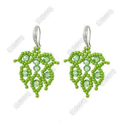 Handmade Glass Seed Beads Leaf Dangle Earrings EJEW-FS00098-1