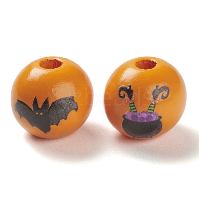 Halloween Printed Wood European Beads WOOD-K008-03-1