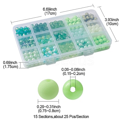 375Pcs 15 Styles Acrylic Beads MACR-YW0002-59B-1