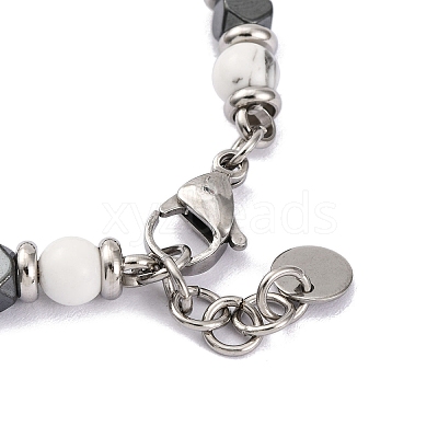 Natural Howlite & Magnetic Synthetic Hematite Round Beaded Bracelet X-BJEW-P339-02P-06-1