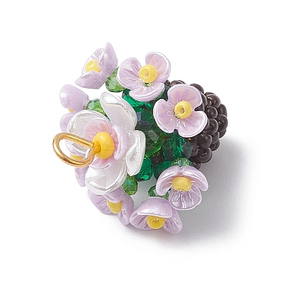 Resin Glass Seed Beaded Flower Pendants PALLOY-MZ01106-1