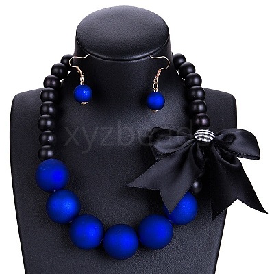 Fashionable Bohemian Style Resin Round Beaded Dangle Earrings & Necklaces Sets FS-WG6B49E-03-1
