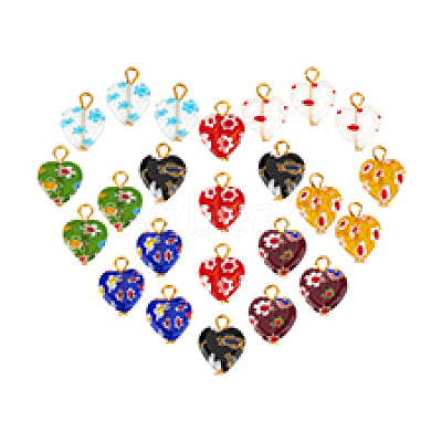 24Pcs 8 Colors Millefiori Glass Pendants PALLOY-PH01845-1