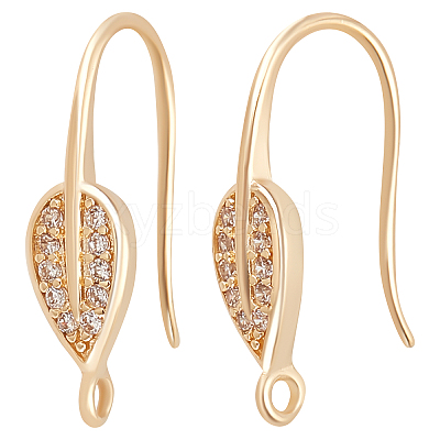 5 Pairs Rack Plating Brass Micro Pave Cubic Zirconia Leaf Earring Hooks KK-BBC0005-19-1