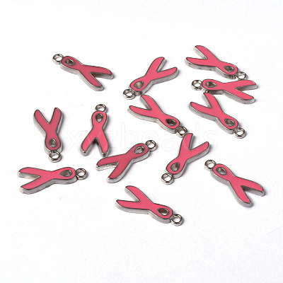 October Breast Cancer Pink Awareness Ribbon Alloy Enamel Pendants LS-EA546Y-2-1