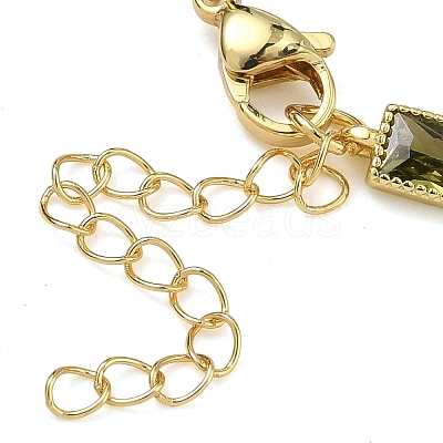 Rectangle Brass Pave Cubic Zirconia Link Chain Bracelets for Women BJEW-P385-05G-06-1