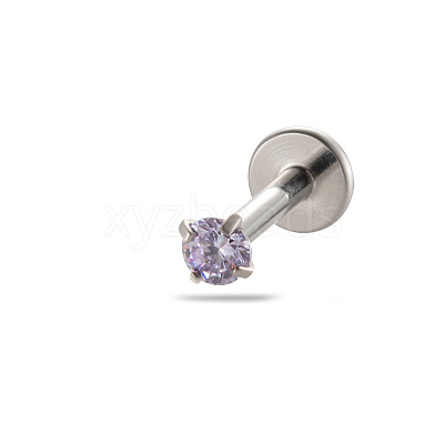 G23 Titanium Alloy Cubic Zirconia 17 Gauge Flat Round Threadless Labrets WG94BD7-17-1