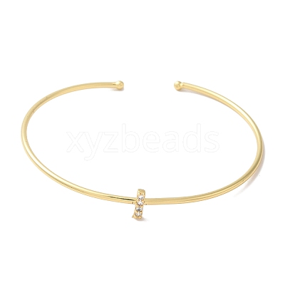 Rack Plating Brass Micro Pave Clear Cubic Zirconia Letter Open Cuff Bangles BJEW-A018-01G-I-1
