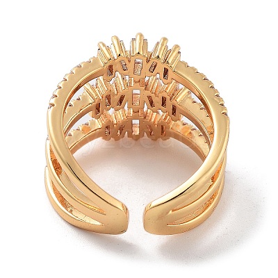 Brass with Cubic Zirconia Open Cuff Rings RJEW-B053-07-1