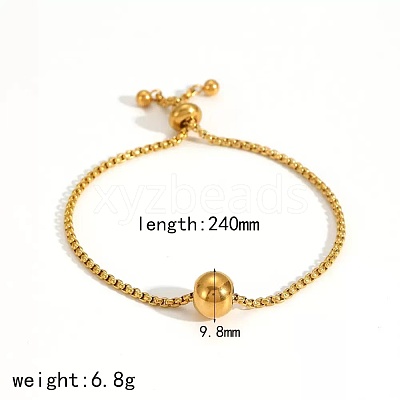 304 Stainless Steel Round Ball Charm Box Chain Slider Bracekets for Women MP4435-2-1