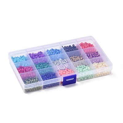 180G 15 Colors Baking Paint K9 Glass Seed Beads SEED-JQ0003-01C-4mm-1