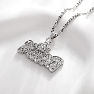 Alloy Full Crystal Rhinestone Crown with Word KING Pendant Necklaces for Unisex WGC5C6D-02-1