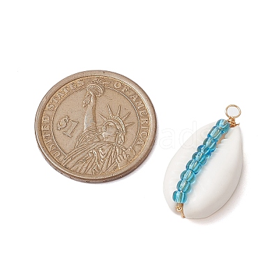 42Pcs 42 Styles Natural Cowrie Shell & Glass Seed Beads Pendants PALLOY-JF02759-1