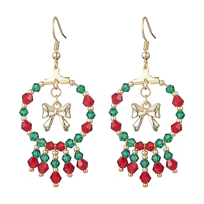 2 Pairs 2 Colors Christmas Themed Handmade Glass Seed Beads Dangle Earrings EJEW-MZ00488-1