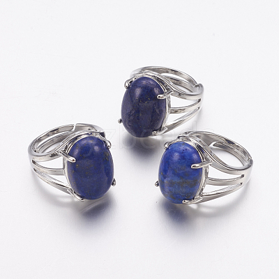 Natural Lapis Lazuli Wide Band Finger Rings X-RJEW-K224-A15-1