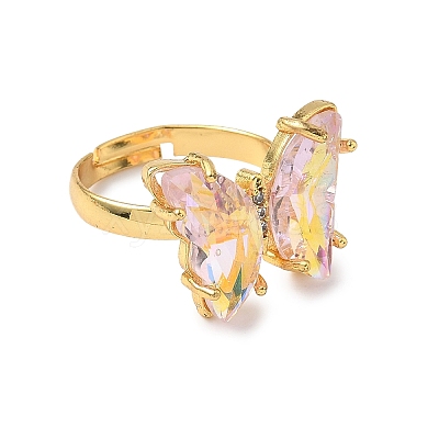 Adjustable Brass Glass Finger Rings RJEW-P148-A01-21-1