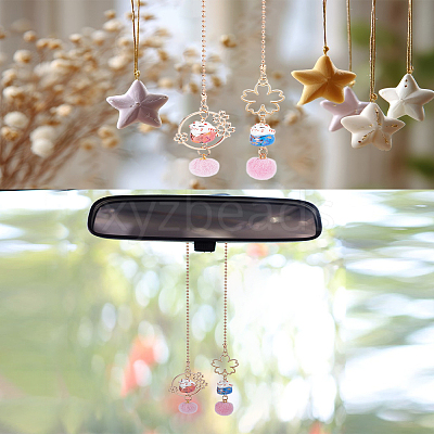 1Pc Lucky Cat Car Charm Porcelain Figurine Hanging Pendant Decorations AJEW-LP0012-17-1