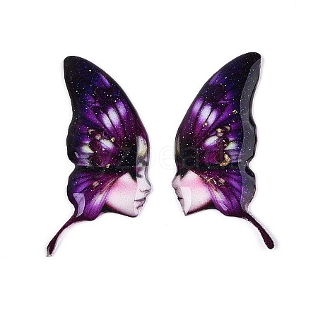 Epoxy Resin Butterfly Wings with Lady Face Cabochons RESI-N045-05A-1