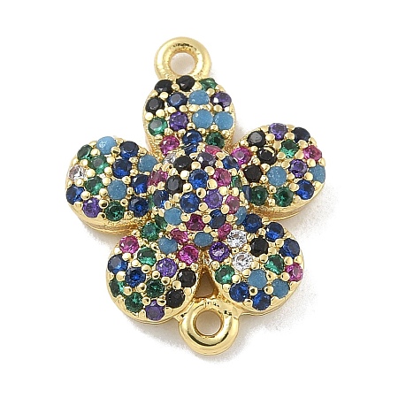 Rack Plating Brass Micro Pave Colorful Cubic Zirconia 5-Petal Flower Connector Charms KK-A234-068G-1