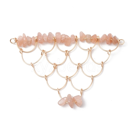 Natural Moonstone Chip Copper Wire Wrapped Connector Charms PALLOY-JF03030-03-1