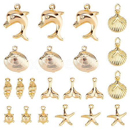 Marine Organism Theme 21Pcs 7 Styles Brass Charms KK-HS0015-53-1