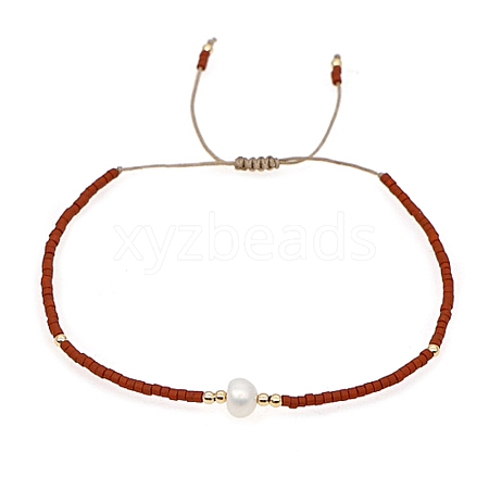 Glass Imitation Pearl & Seed Braided Bead Bracelets WO2637-27-1