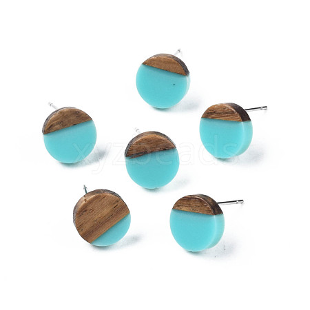 Opaque Resin & Walnut Wood Stud Earrings EJEW-N017-008-B07-1