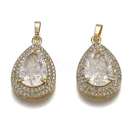 Golden Plated Brass Micro Pave Clear Cubic Zirconia Pendants ZIRC-F123-04A-1