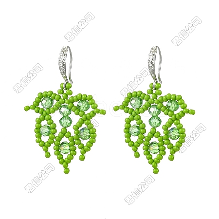 Handmade Glass Seed Beads Leaf Dangle Earrings EJEW-FS00098-1