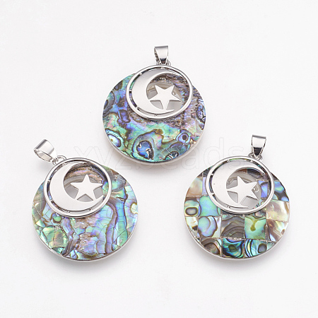 Natural Paua Shell Pendants KK-F751-E03-1