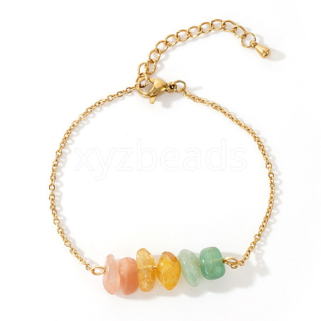 Bohemian Natural Citrine & Green Aventurine & Red Agate Chips Link Bracelets CL1551-7-1