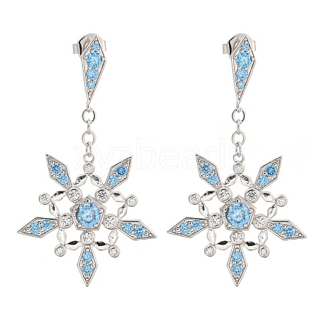 Rack Plating Brass Micro Pave Clear Cubic Zirconia Snowflake Dangle Stud Earrings EJEW-T021-03P-1