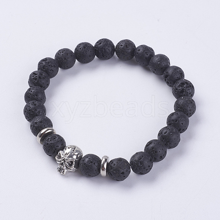 Natural Lava Rock Beads Stretch Bracelets BJEW-E325-C08-1