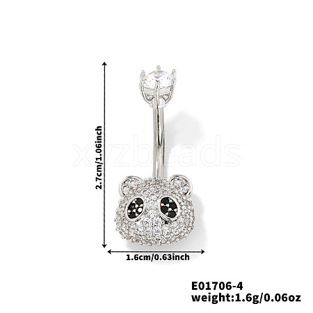 Cute Romantic Cartoon Panda Brass Cubic Zirconia Belly Rings Curved Barbell XZ8321-4-1