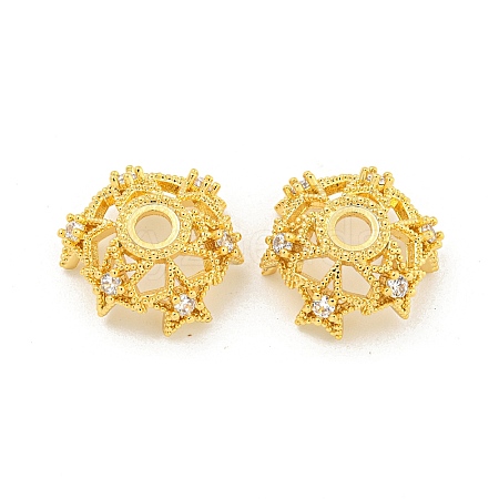 Brass Micro Pave Cubic Zirconia Beads Caps KK-B096-14G-1