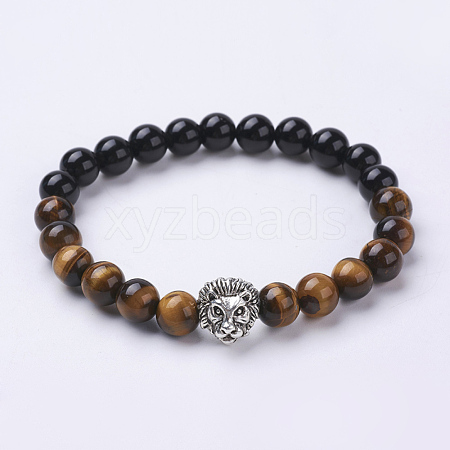 Natural Obsidian and Tiger Eye Stretch Bracelets BJEW-P188-02-1