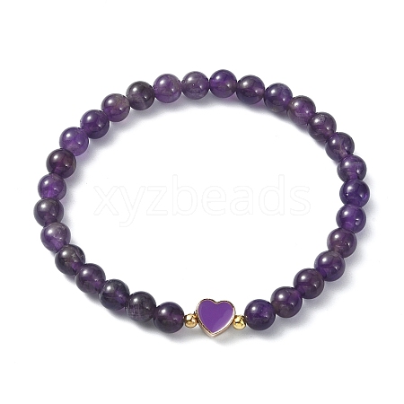 Natural Amethyst Round Beaded Stretch Bracelets BJEW-JB09881-01-1