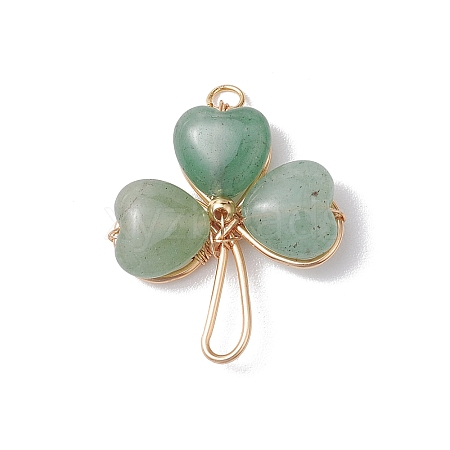 Natural Green Aventurine Shamrock Pendants PALLOY-JF02785-01-1