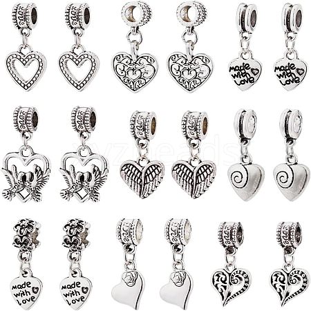 CHGCRAFT 54Pcs 9 Styles Tibetan Style Alloy European Dangle Charms FIND-CA0005-59-1