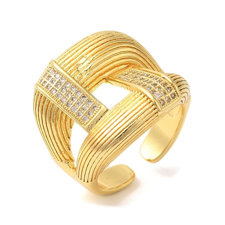 Double Layer Brass Micro Pave Cubic Zirconia Open Cuff Rings RJEW-U008-09G-1