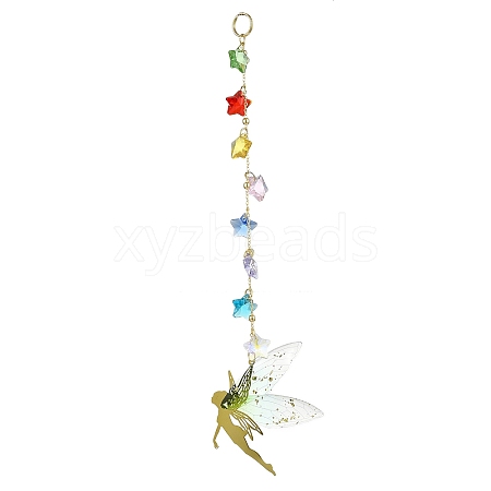 Brass & Transparent Epoxy Resin Fairy Pendant Decoration HJEW-JM02635-01-1