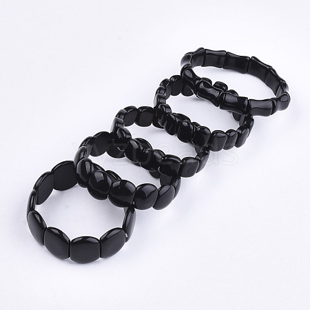 Natural Dyed & Heated Black Agate Stretch Bracelets BJEW-S039-05B-1