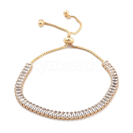 Brass Pave Clear Cubic Zirconia Rectangle Box Chain Slider Bracelets BJEW-YWC0002-05A-G-1