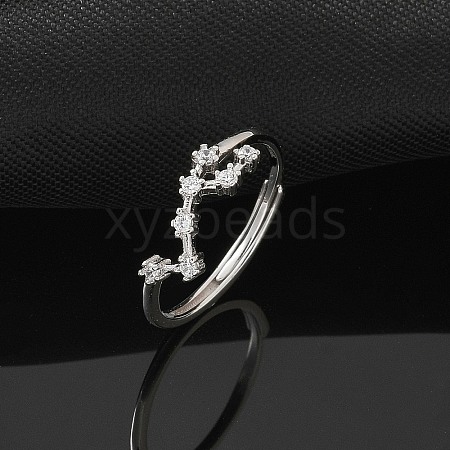 Constellations Rhodium Plated 925 Sterling Silver Micro Pave Clear Cubic Zirconia Adjustable Rings for Women RJEW-P130-01P-H-1