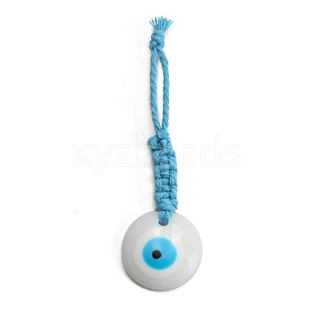 Flat Round with Evil Eye Resin Pendant Decorations EVIL-PW0002-12E-07-1