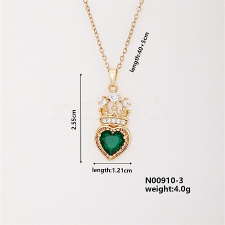 Elegant Brass Micro Pave Green Cubic Zirconia Heart Pendant Necklace for Women TC1049-3-1