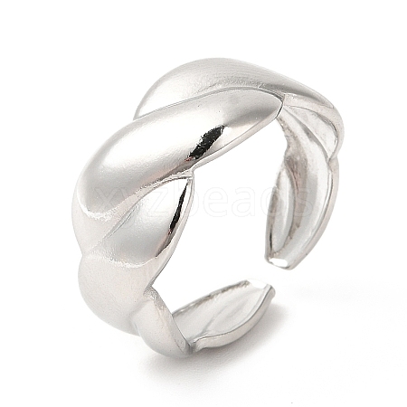 Non-Tarnish 304 Stainless Steel Twist Rope Shape Open Cuff Ring for Women RJEW-E063-06P-1