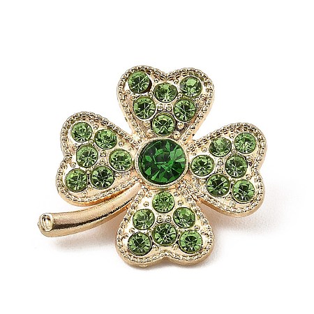 Alloy Glass Rhinestone Clover Brooches JEWB-K017-05KCG-1